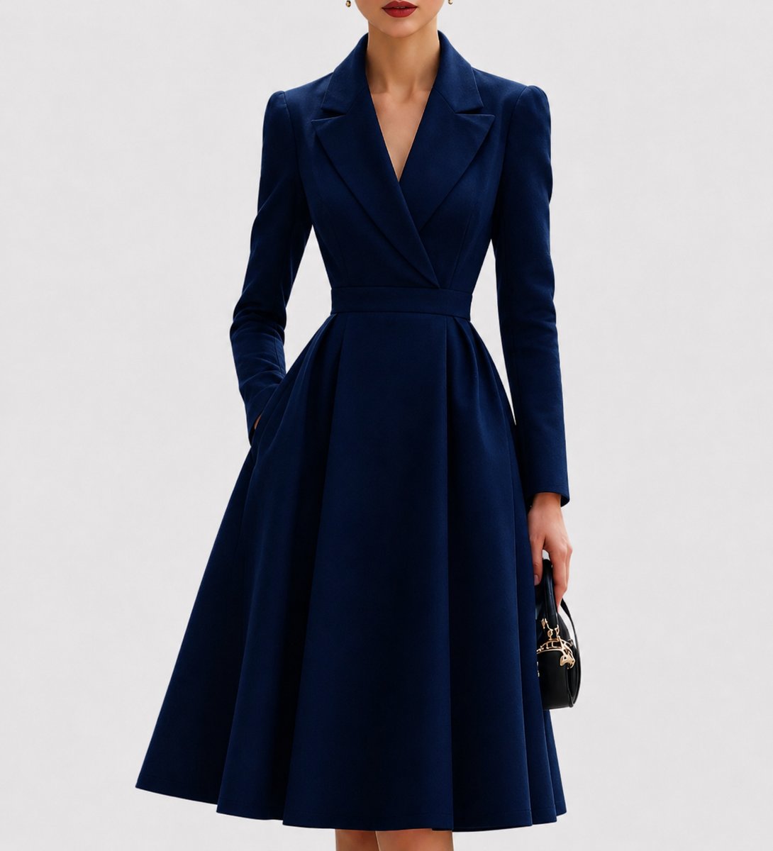Annie | Women's Long Sleeve Tailored Coat - Navy Blue