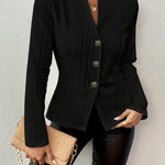 Emma | Women's Quilted Tailored Cable Knit Blazer - Black