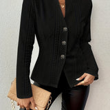 Emma | Women's Quilted Tailored Cable Knit Blazer - Black