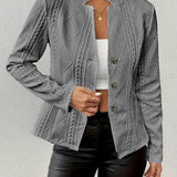 Emma | Women's Quilted Tailored Cable Knit Blazer - Gray
