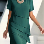 Christina | Women's Chiffon Tiered Short Sleeve Cocktail Dress - Green