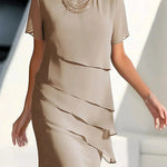 Christina | Women's Chiffon Tiered Short Sleeve Cocktail Dress - Beige