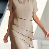 Christina | Women's Chiffon Tiered Short Sleeve Cocktail Dress - Beige