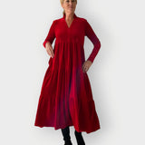 Lottie | Women's Long Sleeve Velvet V Neck Maxi Dress - Red