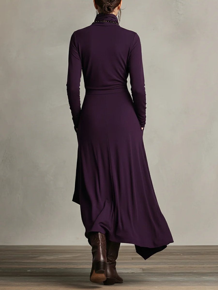 Courtney | Women's Long Sleeve Asymmetric Turtleneck Jumper - Purple