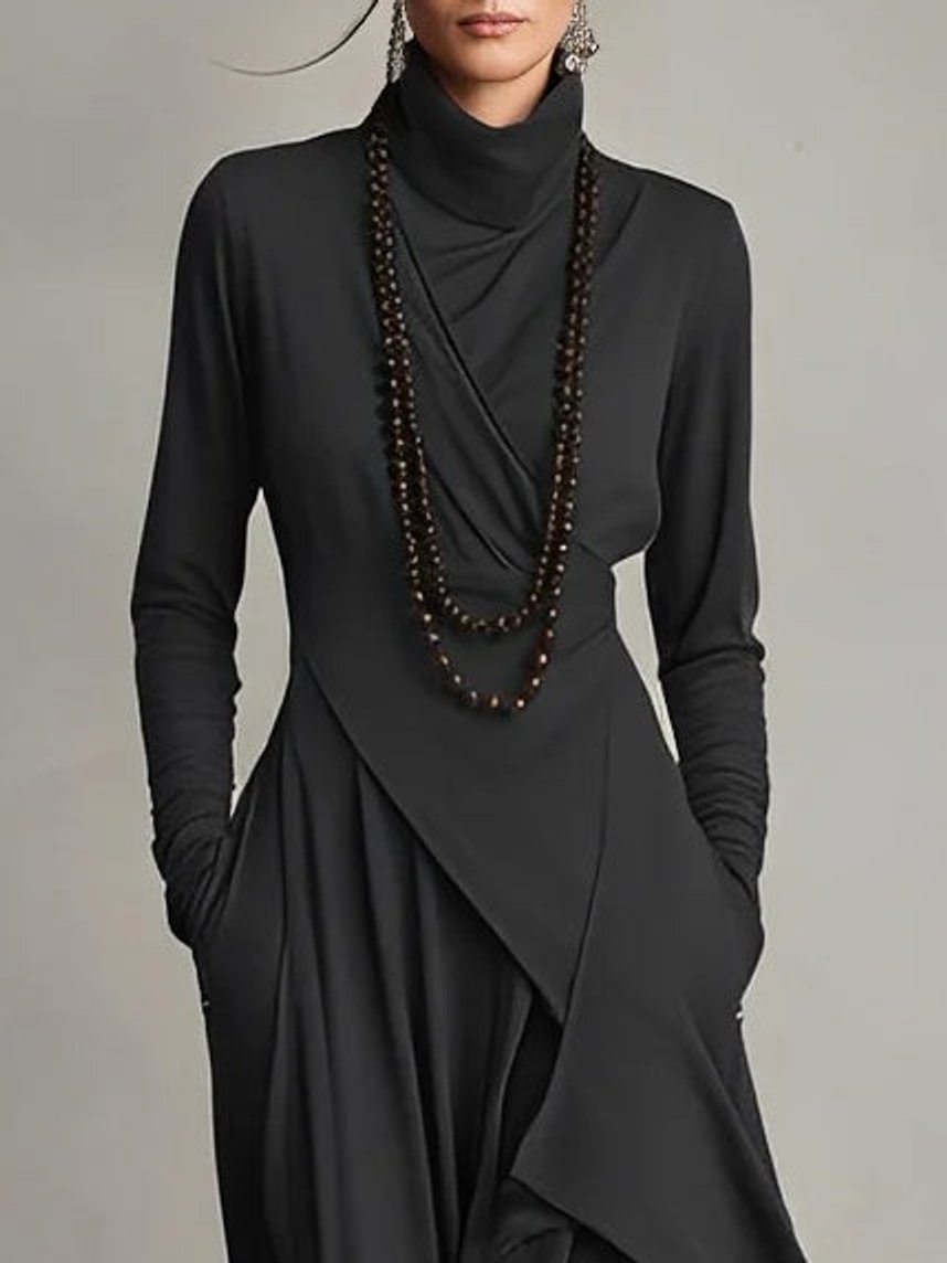 Courtney | Women's Long Sleeve Asymmetric Turtleneck Jumper - Black