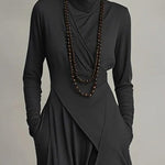 Courtney | Women's Long Sleeve Asymmetric Turtleneck Jumper - Black