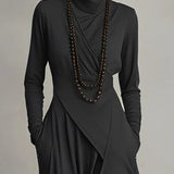 Courtney | Women's Long Sleeve Asymmetric Turtleneck Jumper - Black