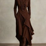 Courtney | Women's Long Sleeve Asymmetric Turtleneck Jumper - Brown