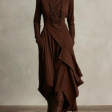 Courtney | Women's Long Sleeve Asymmetric Turtleneck Jumper - Brown