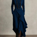 Courtney | Women's Long Sleeve Asymmetric Turtleneck Jumper - Navy Blue