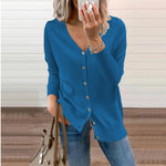 Nora | Women's Long Sleeve Button Front V Neck Cardigan - Blue