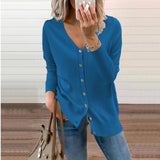 Nora | Women's Long Sleeve Button Front V Neck Cardigan - Blue