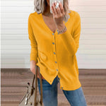 Nora | Women's Long Sleeve Button Front V Neck Cardigan - Yellow