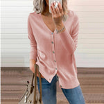 Nora | Women's Long Sleeve Button Front V Neck Cardigan - Pink