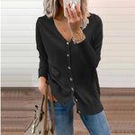 Nora | Women's Long Sleeve Button Front V Neck Cardigan - Black