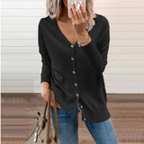 Nora | Women's Long Sleeve Button Front V Neck Cardigan - Black