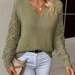 Clementine | Women's V Neck Jumper - Olive Green