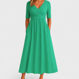 Ophelia | Women's V Neck Wrap Midi Dress - Green