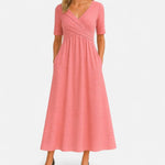 Ophelia | Women's V Neck Wrap Midi Dress - Pink