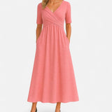 Ophelia | Women's V Neck Wrap Midi Dress - Pink