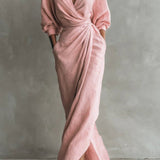 Selena | Women's Long Sleeve Oversized V Neck Maxi Dress - Pink