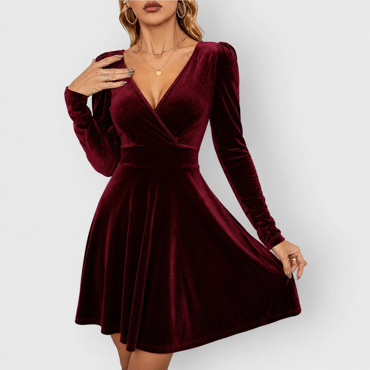 Imogen | Women's Long Sleeve Velvet V Neck Dress