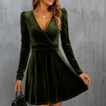 Imogen | Women's Long Sleeve Velvet V Neck Dress