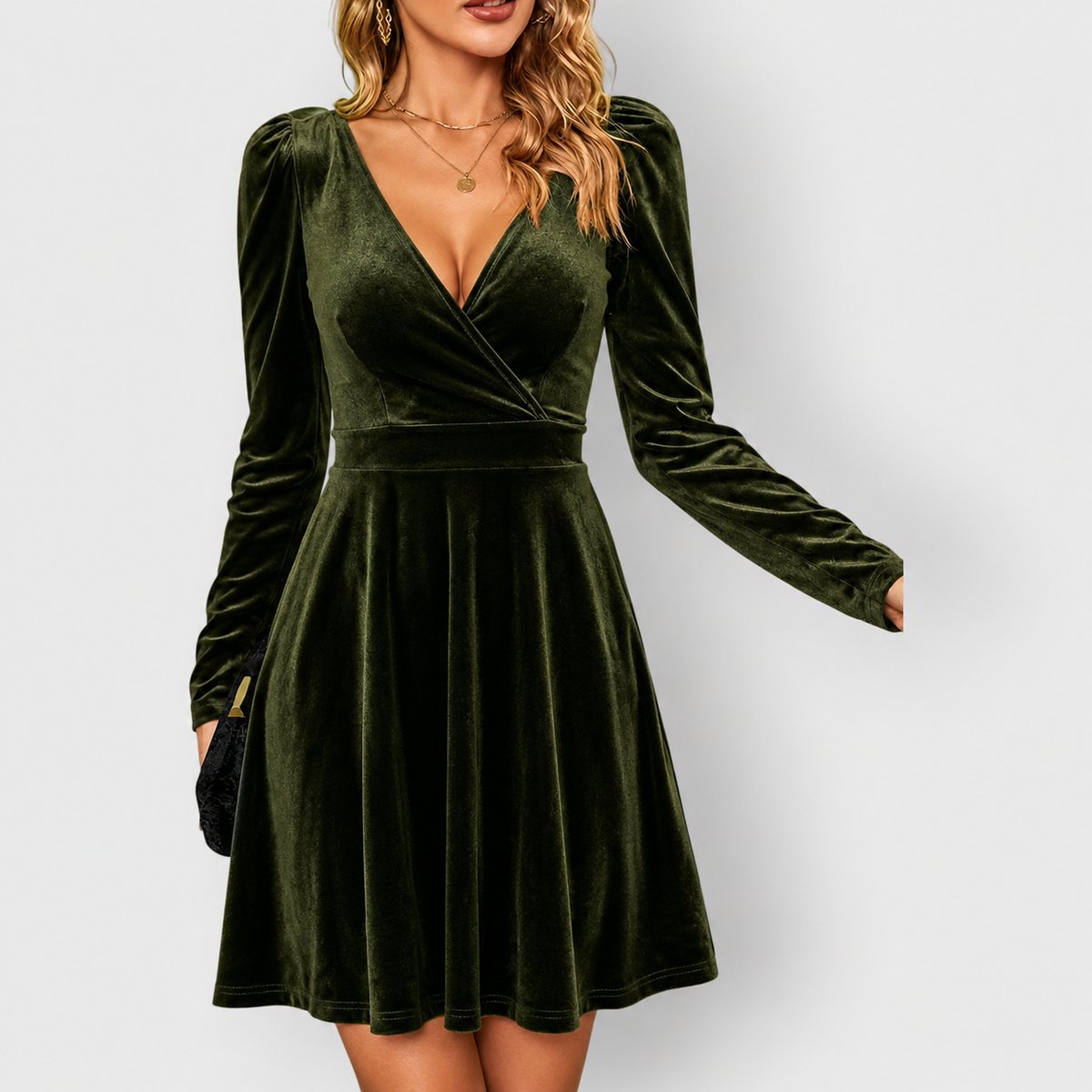 Imogen | Women's Long Sleeve Velvet V Neck Dress