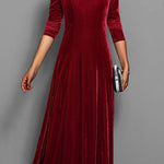 Eliza | Women's Long Sleeve Velvet Maxi Wedding Guest Dress - Red
