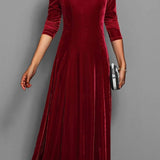 Eliza | Women's Long Sleeve Velvet Maxi Wedding Guest Dress - Red