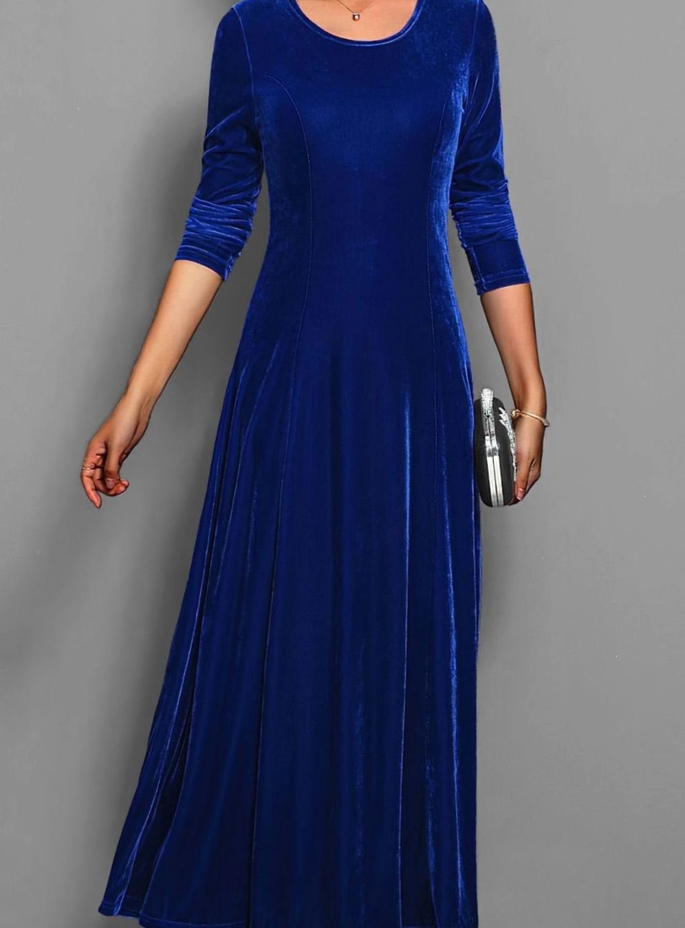 Eliza | Women's Long Sleeve Velvet Maxi Wedding Guest Dress - Blue