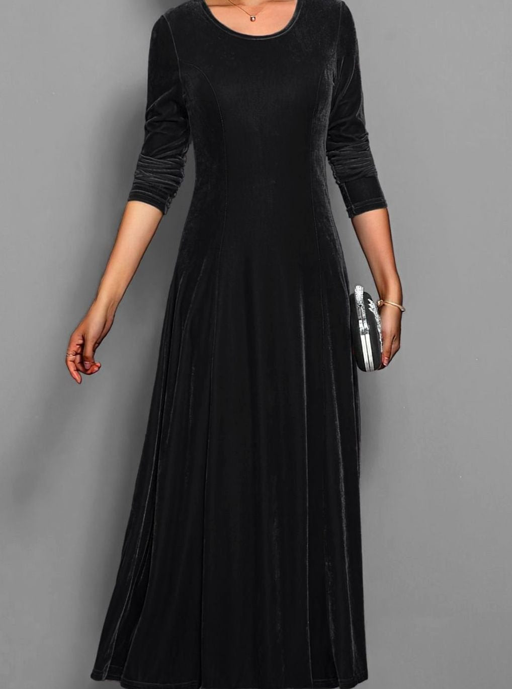 Eliza | Women's Long Sleeve Velvet Maxi Wedding Guest Dress