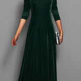 Eliza | Women's Long Sleeve Velvet Maxi Wedding Guest Dress - Dark Green