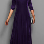 Eliza | Women's Long Sleeve Velvet Maxi Wedding Guest Dress - Purple