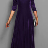 Eliza | Women's Long Sleeve Velvet Maxi Wedding Guest Dress - Purple