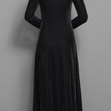 Eliza | Women's Long Sleeve Velvet Maxi Wedding Guest Dress - Black