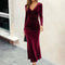 Stella | Women's Long Sleeve Velvet V Neck Midi Dress - Red