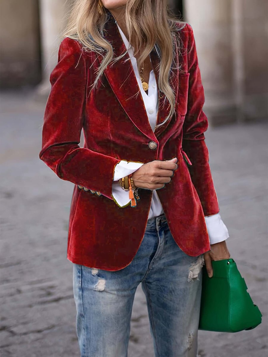 Noelle | Women's Single Breasted Blazer - Dark Red