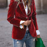 Noelle | Women's Single Breasted Blazer - Dark Red