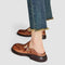 Corinne | Women's Leather Look Buckle T Bar Brogue Shoes - Brown