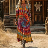 Matilda | Women's Long Sleeve V Neck Relaxed Fit Maxi Dress - Multicolour
