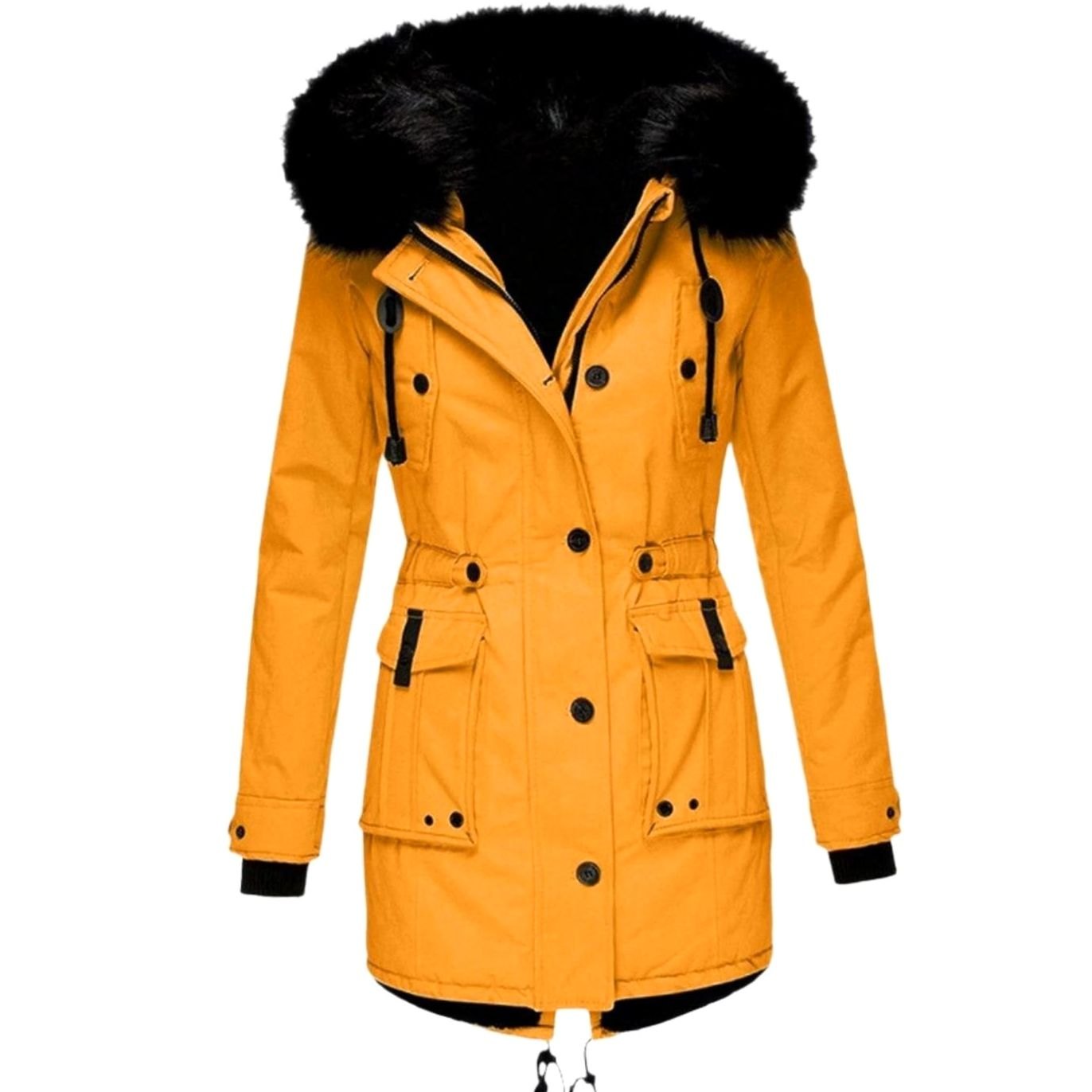 Daisy | Women's Hooded Faux Fur Parka - Yellow