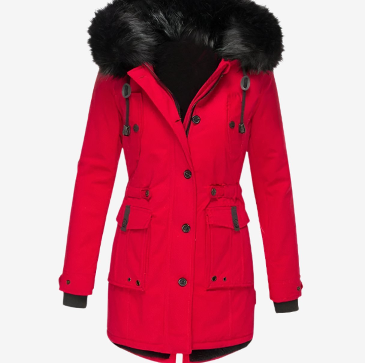 Daisy | Women's Hooded Faux Fur Parka - Red