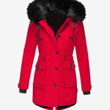 Daisy | Women's Hooded Faux Fur Parka - Red