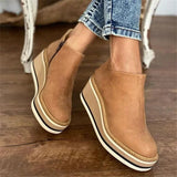 Miranda | Women's Platform Wedge Leather Look Ankle Boots - Beige