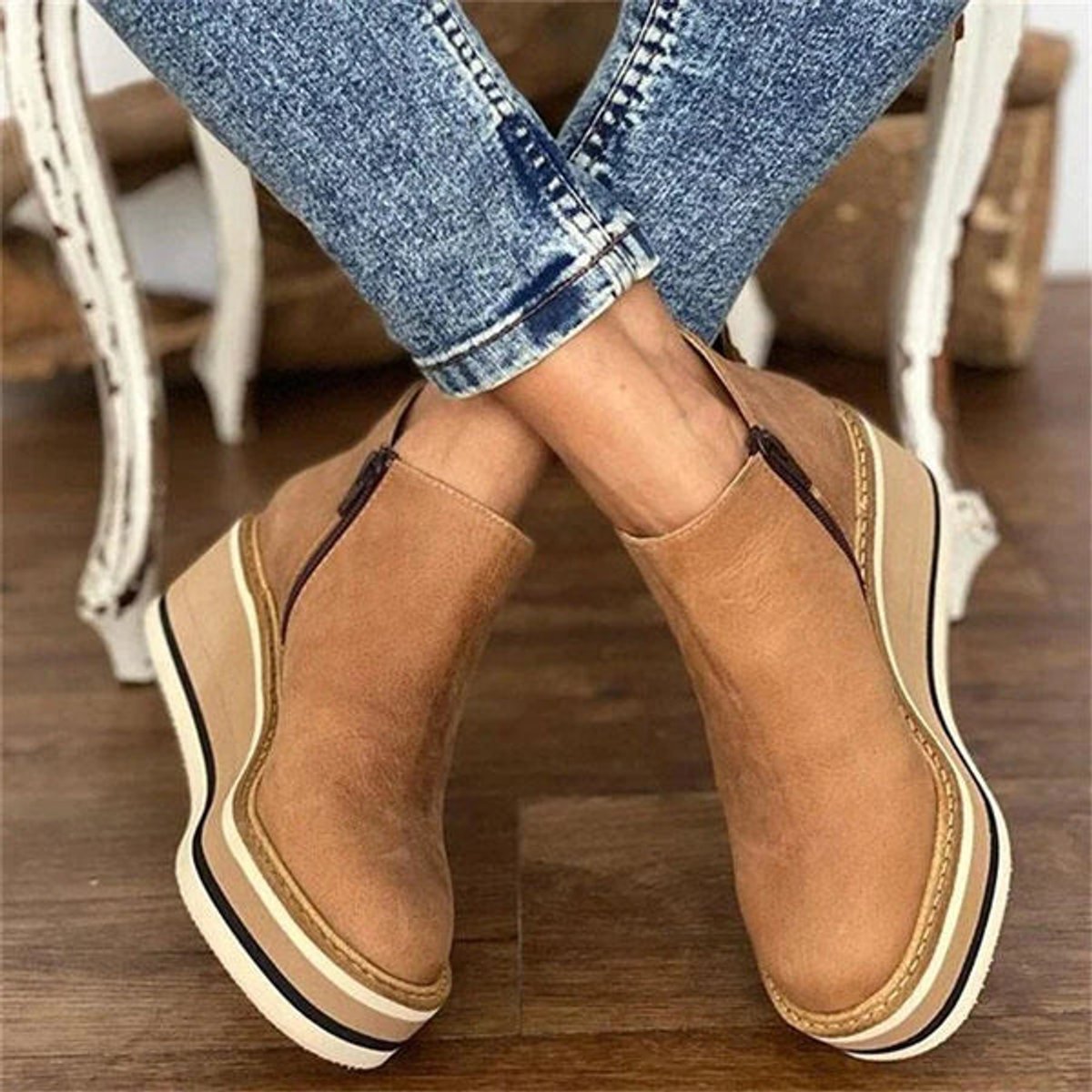 Miranda | Women's Platform Wedge Leather Look Ankle Boots