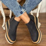 Miranda | Women's Platform Wedge Leather Look Ankle Boots - Dark Navy