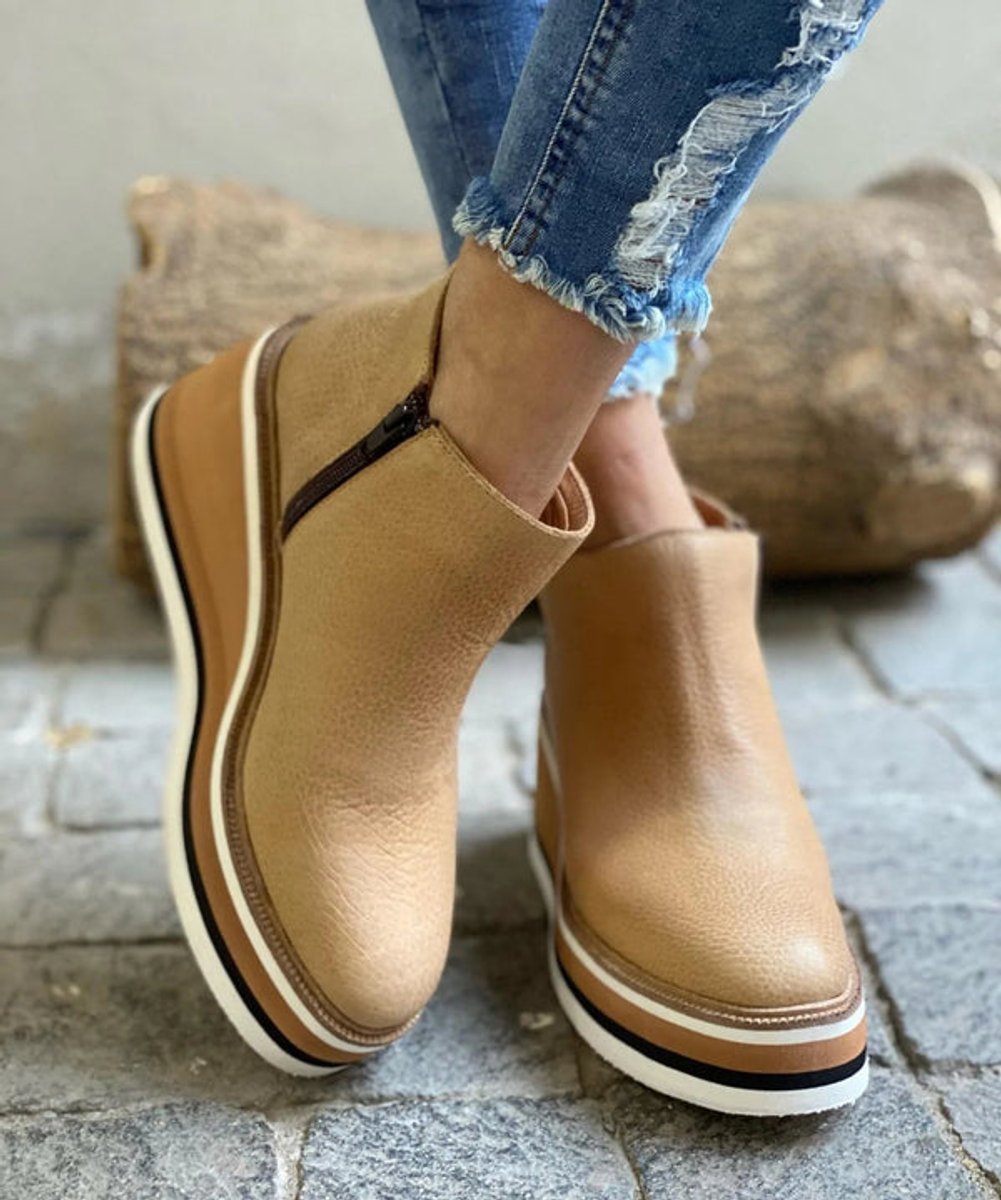 Miranda | Women's Platform Wedge Leather Look Ankle Boots