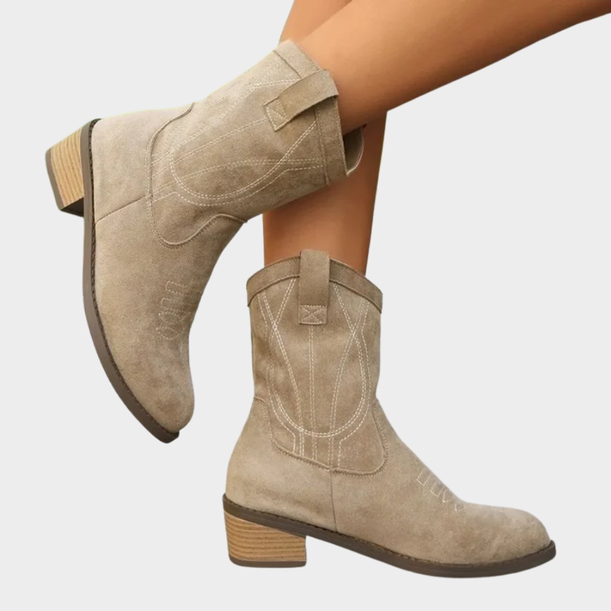 Camilla | Women's Suede Look Western Boots - Khaki